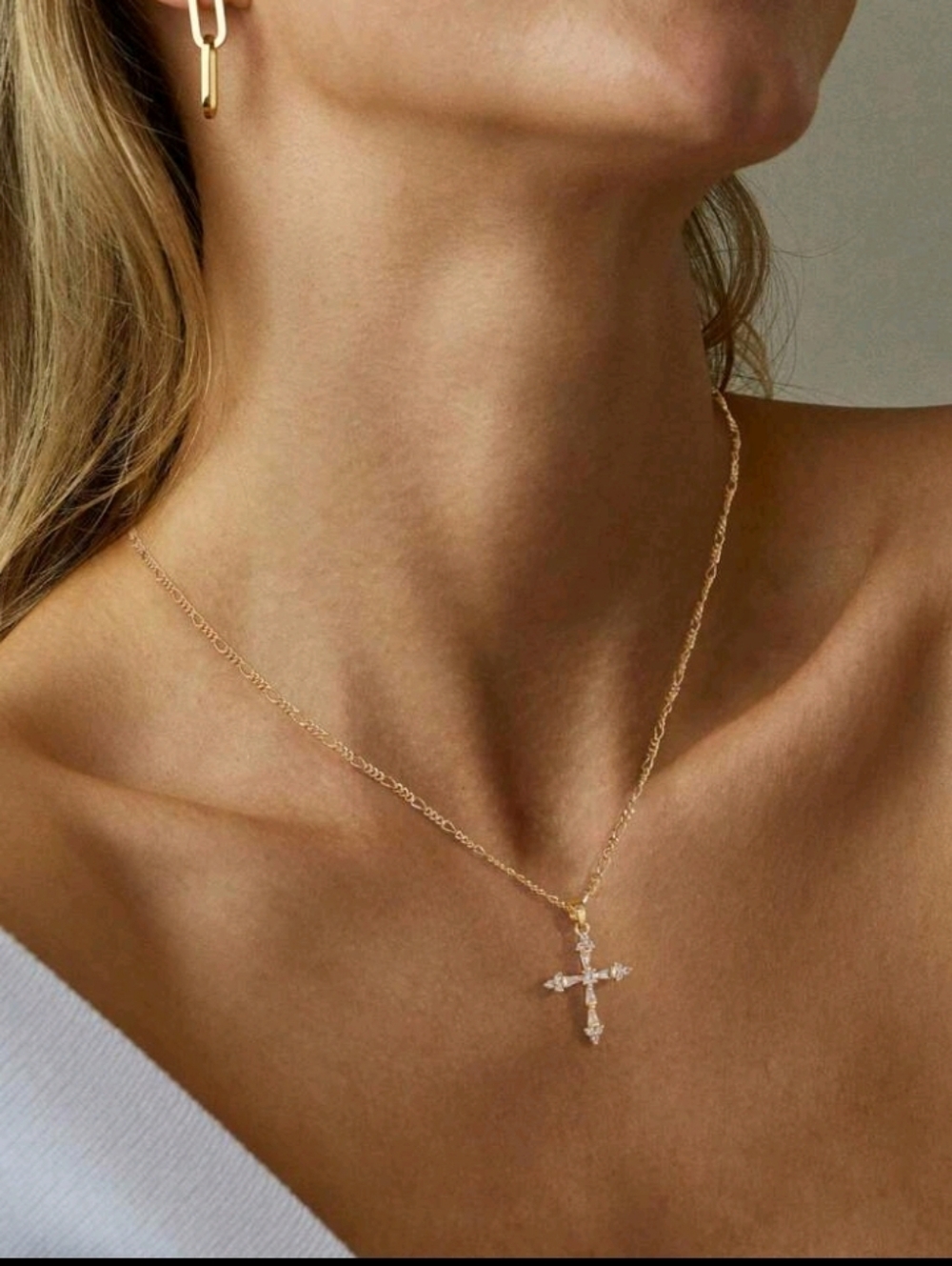 NEW! 14K Gold Plated Cross Pendant Necklace with Cubic Zirconia - Women Jewelry